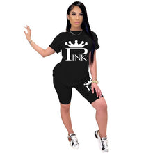 Load image into Gallery viewer, Two Piece Outfits Women Sets Clothes 2021 Black Girl Lounge Wear Loose Pin Summer T-Shirt Top Biker Shorts Sweatpants Casual