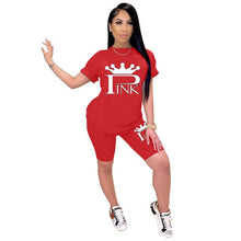 Load image into Gallery viewer, Two Piece Outfits Women Sets Clothes 2021 Black Girl Lounge Wear Loose Pin Summer T-Shirt Top Biker Shorts Sweatpants Casual