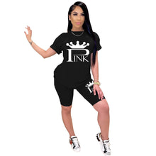 Load image into Gallery viewer, Two Piece Outfits Women Sets Clothes 2021 Black Girl Lounge Wear Loose Pin Summer T-Shirt Top Biker Shorts Sweatpants Casual