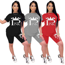 Load image into Gallery viewer, Two Piece Outfits Women Sets Clothes 2021 Black Girl Lounge Wear Loose Pin Summer T-Shirt Top Biker Shorts Sweatpants Casual
