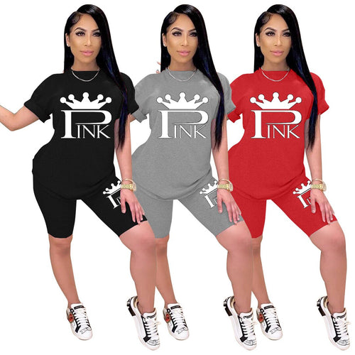 Two Piece Outfits Women Sets Clothes 2021 Black Girl Lounge Wear Loose Pin Summer T-Shirt Top Biker Shorts Sweatpants Casual