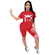 Load image into Gallery viewer, Two Piece Outfits Women Sets Clothes 2021 Black Girl Lounge Wear Loose Pin Summer T-Shirt Top Biker Shorts Sweatpants Casual