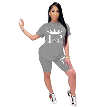 Load image into Gallery viewer, Two Piece Outfits Women Sets Clothes 2021 Black Girl Lounge Wear Loose Pin Summer T-Shirt Top Biker Shorts Sweatpants Casual