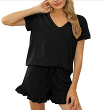 Load image into Gallery viewer, Two-Piece Ruffle Set Women Clothes Loose Summer Pajamas Sleepwear Fashion Solid v-neck Casual Top Shorts