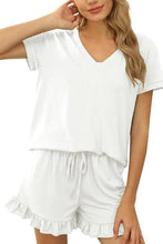 Load image into Gallery viewer, Two-Piece Ruffle Set Women Clothes Loose Summer Pajamas Sleepwear Fashion Solid v-neck Casual Top Shorts