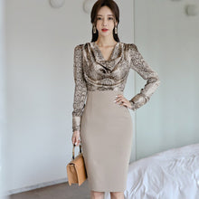 Load image into Gallery viewer, Two Piece Set 2021 Spring Korean Temperament Self-Cultivation Pile Collar Snake Print Top Fashion High Waist Bodycon Skirt Suits