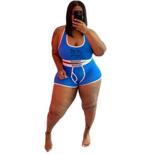 Load image into Gallery viewer, Two Piece Set Double Layers Crop Tops Biker Shorts 2 Piece Set Women Elastic Matching Sets Activewear Outfits Plus Size 5XL