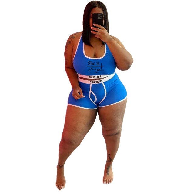 Two Piece Set Double Layers Crop Tops Biker Shorts 2 Piece Set Women Elastic Matching Sets Activewear Outfits Plus Size 5XL