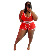 Load image into Gallery viewer, Two Piece Set Double Layers Crop Tops Biker Shorts 2 Piece Set Women Elastic Matching Sets Activewear Outfits Plus Size 5XL