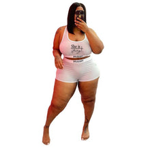 Load image into Gallery viewer, Two Piece Set Double Layers Crop Tops Biker Shorts 2 Piece Set Women Elastic Matching Sets Activewear Outfits Plus Size 5XL