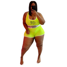 Load image into Gallery viewer, Two Piece Set Double Layers Crop Tops Biker Shorts 2 Piece Set Women Elastic Matching Sets Activewear Outfits Plus Size 5XL