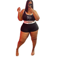 Load image into Gallery viewer, Two Piece Set Double Layers Crop Tops Biker Shorts 2 Piece Set Women Elastic Matching Sets Activewear Outfits Plus Size 5XL