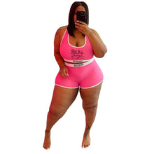 Load image into Gallery viewer, Two Piece Set Double Layers Crop Tops Biker Shorts 2 Piece Set Women Elastic Matching Sets Activewear Outfits Plus Size 5XL