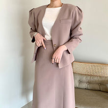 Load image into Gallery viewer, Two Piece Set Korean Chic Women Suit Dress High Waist Buttons Ruff Sleeve Jacket Set Pink Slim Casual Outfits Streetwaer
