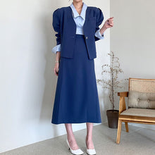 Load image into Gallery viewer, Two Piece Set Korean Chic Women Suit Dress High Waist Buttons Ruff Sleeve Jacket Set Pink Slim Casual Outfits Streetwaer