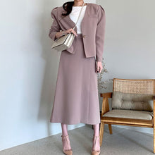 Load image into Gallery viewer, Two Piece Set Korean Chic Women Suit Dress High Waist Buttons Ruff Sleeve Jacket Set Pink Slim Casual Outfits Streetwaer