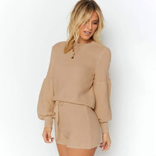 Load image into Gallery viewer, Two Piece Set Matching Sets Womens Outfits Knitted Lantern Sleeve Fall Winter Clothes Women Sweaters Shorts Suit 2021 Fashion