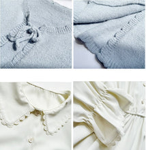 Load image into Gallery viewer, Two Piece Set Women Cute Japan Sweet Dress Suit Fall Bow Sleeveless Blue Vest+Chic Doll Collar Dress Elegant Lovely Outfits Lady