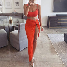 Load image into Gallery viewer, Two Piece Set Women Skirt Summer Elegant Sexy Dress Suits Halter Crop Top High Waist Long Skirts Set Woman 2 Pieces 2021 Outfits
