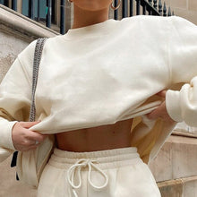 Load image into Gallery viewer, Two Piece Set Women Sweatshirts Y2K Tracksuit Sets Pullover Fleece Hoodies Tops Casual Jogger Shorts Suits Brown Apricot Outfits