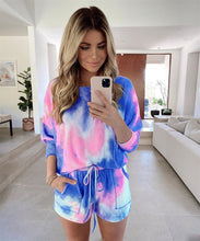 Load image into Gallery viewer, Two Piece Set Women Tracksuit Summer Clothes Tie Dye Print T-shirt Top and Shorts Suit Co Ord Sets Active Pajamas Lounge Wear