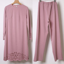 Load image into Gallery viewer, Two Piece Sets Tops and Pants Women Turkey Muslim Abaya Split Abaya Dresses Ramadan Moroccan Kaftan Islamic Clothing Dress Sets