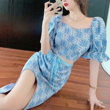 Load image into Gallery viewer, Two Piece Sets Women Niche French Sweet Temperament Puff Sleeve Top + Irregular Skirt Suits Ensembles Femme Conjuntos De Vestido