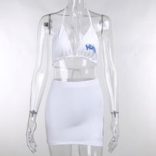 Load image into Gallery viewer, Two Piece Sets Women White Crop Top Short Mini Skirt Dresses Ladies Dress Suits Casual Sexy Club Clothing Outfits 2021 Summer