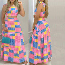 Load image into Gallery viewer, Two Piece Sexy Bandage Tube Top &amp; High Waist Plaid Maxi Skirt Set Women Summer Casual Dress Suits Elegant Hem Skirt 2pcs
