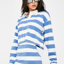 Load image into Gallery viewer, Two Piece Suit Patchwork Turn Down Collar Women Pullover Women Jumper Stripe Tops Long Sleeve Sheath Dress Knitted 2 Piece Sets