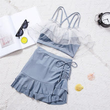 Load image into Gallery viewer, Two-Piece Swimsuit Korean Fairy Sweet Covering Belly Thin High Waist Gather Conservative Hot Bikini Swimwear Bathing Suit Women