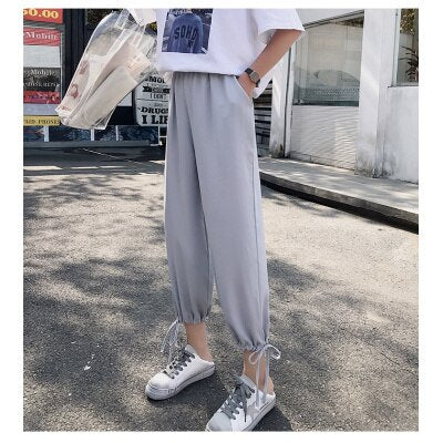 Two-Way Wide-Leg Pants Women's Cropped Summer Loose Light Harajuku Pantalon Femme Trousers Women Sweatpants Streetwear Plus Size