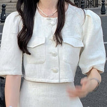 Load image into Gallery viewer, Two-piece Sets Women Bubble Short-sleeve Crop Top Female + High Waist Thin A-line Skirt Ensembles Femme 2021 Conjuntos De Mujer