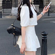 Load image into Gallery viewer, Two-piece Sets Women Bubble Short-sleeve Crop Top Female + High Waist Thin A-line Skirt Ensembles Femme 2021 Conjuntos De Mujer