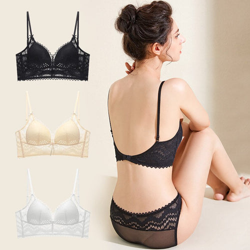 U Shaped Bra Set Open Back Underwear Women's Rimless French Sexy Lace Thin Invisible Lingerie