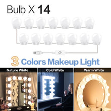 Load image into Gallery viewer, USB LED 12V Makeup Lamp Wall Light Beauty 2 6 10 14 Bulbs Kit For Dressing Table Stepless Dimmable Hollywood Vanity Mirror Light