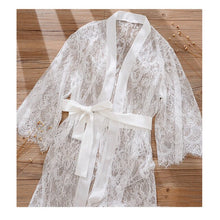 Load image into Gallery viewer, Ultra-Thin Lace Transparent Kimono Robe with Belt Homewear Perspective Temptation Women Sexy Robes Black White Bathrobe Gowns