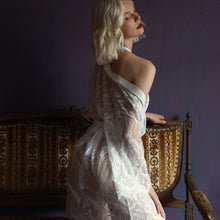 Load image into Gallery viewer, Ultra-Thin Lace Transparent Kimono Robe with Belt Homewear Perspective Temptation Women Sexy Robes Black White Bathrobe Gowns