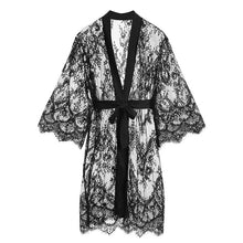 Load image into Gallery viewer, Ultra-Thin Lace Transparent Kimono Robe with Belt Homewear Perspective Temptation Women Sexy Robes Black White Bathrobe Gowns