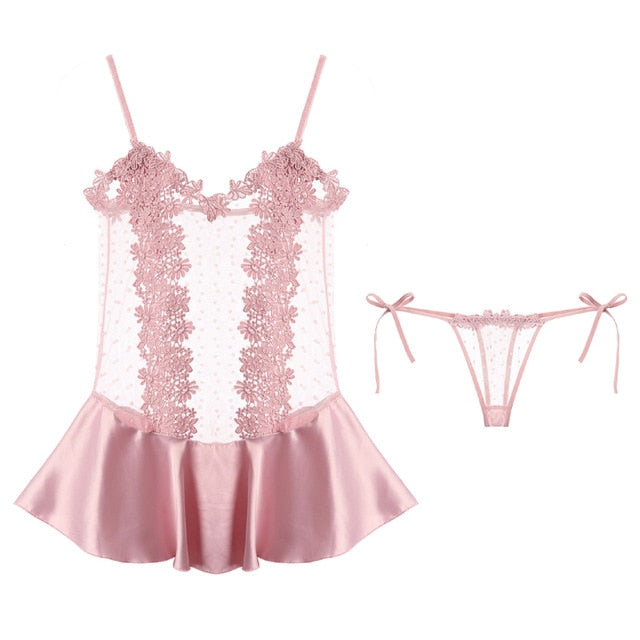 Ultra-short Night Dress Women Water Soluble Flower Eyelash Lace Embroidery Sling Nightgown Young Girl Sleepwear Sleeping Dress