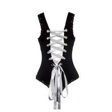 Load image into Gallery viewer, Ultra-thin Woman Lace Up Bodysuit Plus Size Lace High Neck Cut Out Back Fitness Bodycon Jumpsuit Body Manche Longue Femme