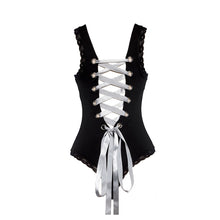 Load image into Gallery viewer, Ultra-thin Woman Lace Up Bodysuit Plus Size Lace High Neck Cut Out Back Fitness Bodycon Jumpsuit Body Manche Longue Femme