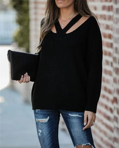 V Neck Casual Women Pulovers Sweaters Boho Holiday Knitwear Sweater Oversize Long Sleeve Solid Jumper Top Winter New