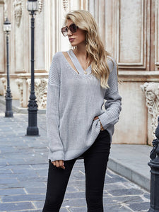 V Neck Casual Women Pulovers Sweaters Boho Holiday Knitwear Sweater Oversize Long Sleeve Solid Jumper Top Winter New