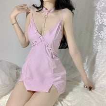 Load image into Gallery viewer, V Neck Patent Leather Women Lingerie Strap Backless Skinny Split Tempatation Erotic Costume Gothic Nightclub Dress Collor Chain