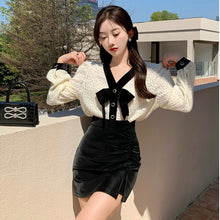 Load image into Gallery viewer, V-neck Bow Knit Sweater Women&#39;s Spring Autumn Design Lace Knit Cardigan Long Sleeve Elegant Korean Style Chic Ladies Pull Femme