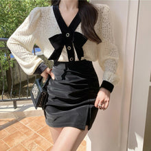 Load image into Gallery viewer, V-neck Bow Knit Sweater Women&#39;s Spring Autumn Design Lace Knit Cardigan Long Sleeve Elegant Korean Style Chic Ladies Pull Femme