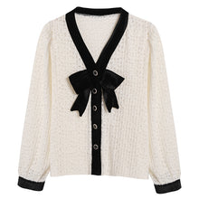 Load image into Gallery viewer, V-neck Bow Knit Sweater Women&#39;s Spring Autumn Design Lace Knit Cardigan Long Sleeve Elegant Korean Style Chic Ladies Pull Femme