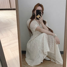 Load image into Gallery viewer, V-neck Embroidered Chic Puff Sleeve Robe Femme Simple Korean Japan Style Office Ladies Vestidos Elegant Runway Party Midi Dress