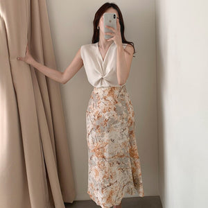 V-neck Twisted Sleeveless Shirt Simple Korean Chic Office Lady Solid Women Tops Elegant Temperament All Match Summer Blusas Moda